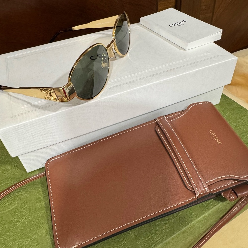 Celine Gold and Brown Sunglasses Accessories